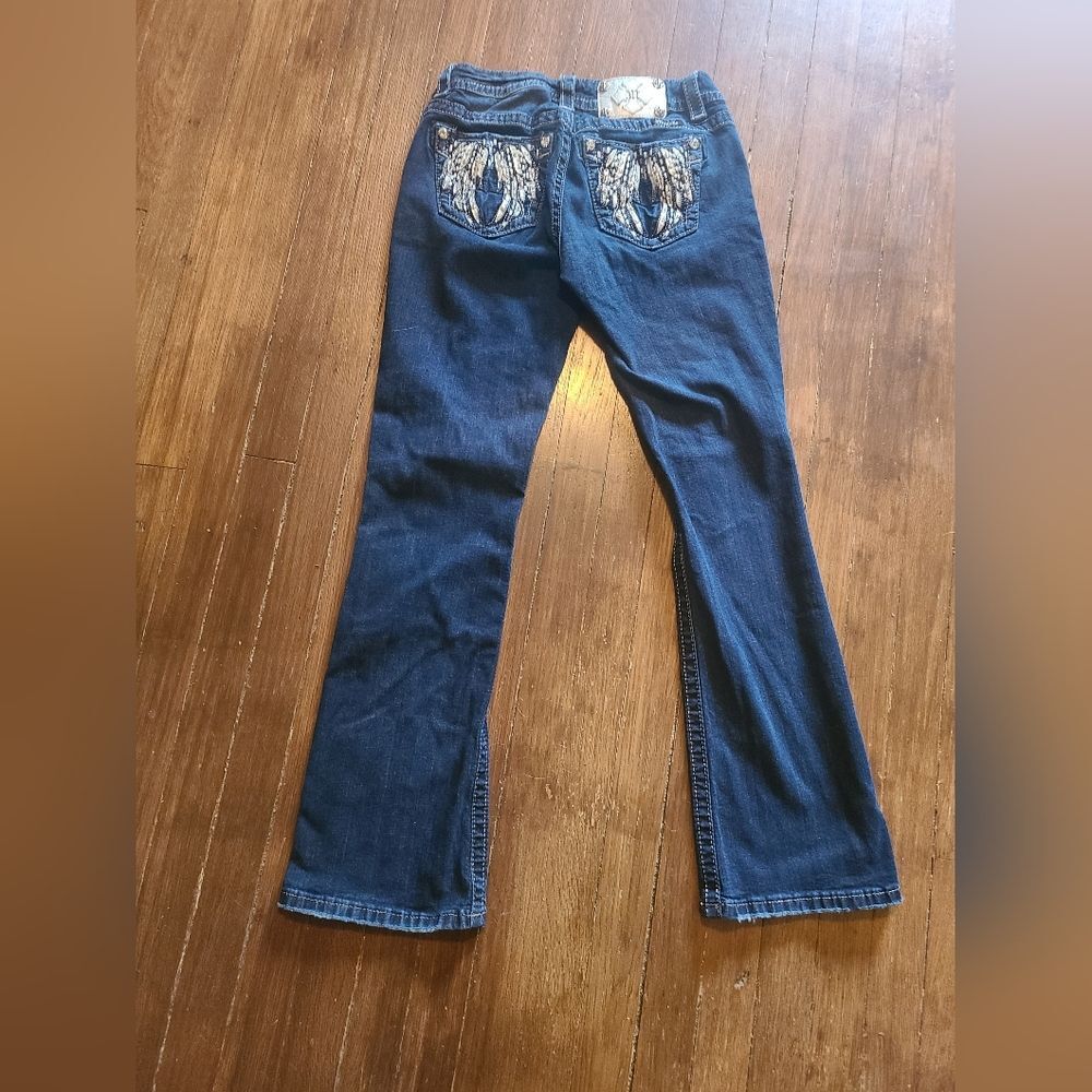 Miss ME women's Embroidered Back Pocket Jeans SIZE 27 Easy Boot Cut Midrise - Picture 2 of 8